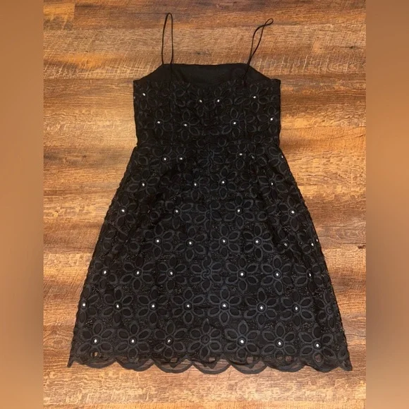 Lilly Pulitzer Women's 4 Black Bobbi Formal Spaghetti Strap Organza Floral Dress